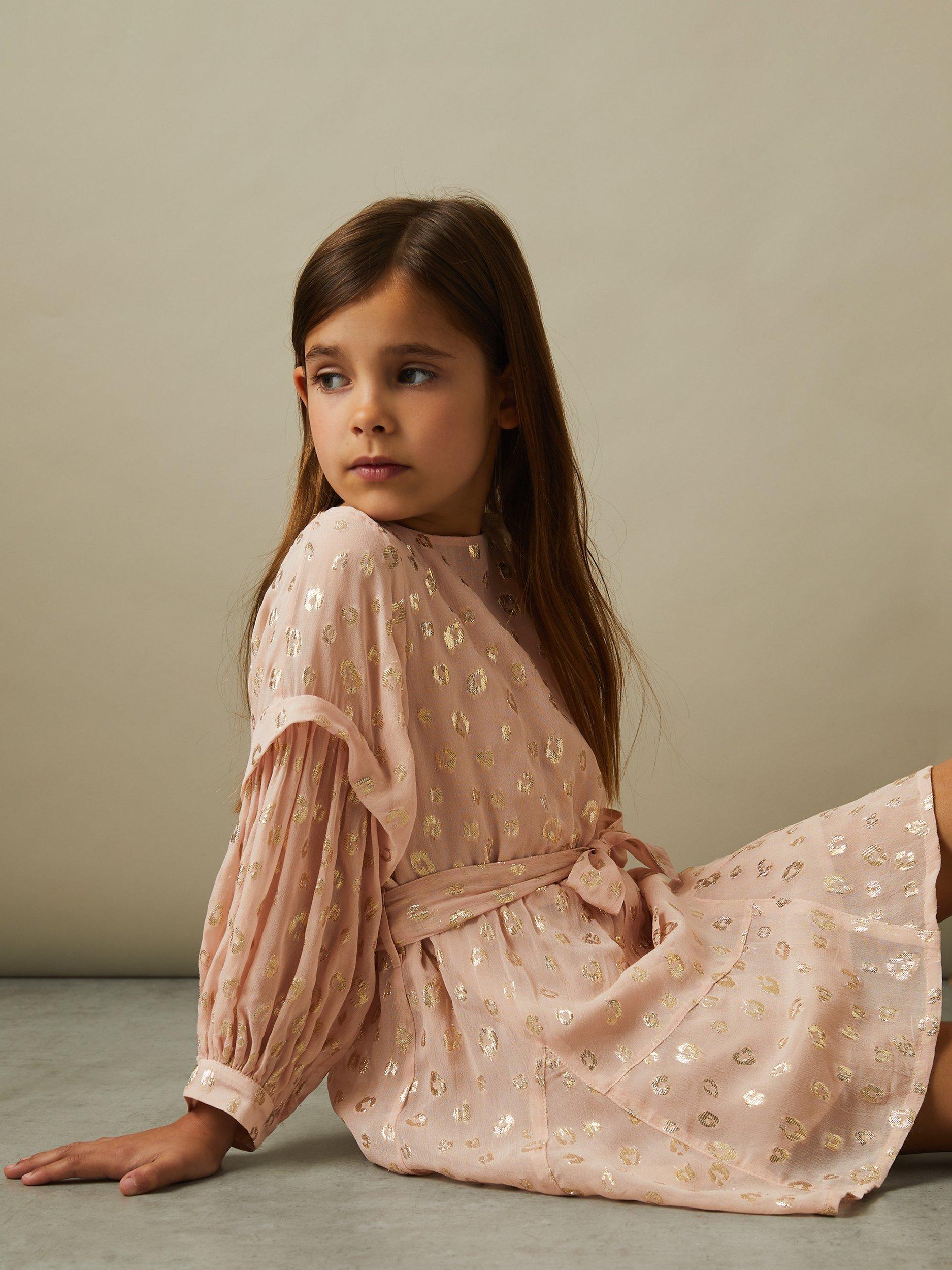 Reiss Kids Allie Metallic Leopard Print Dress Pink