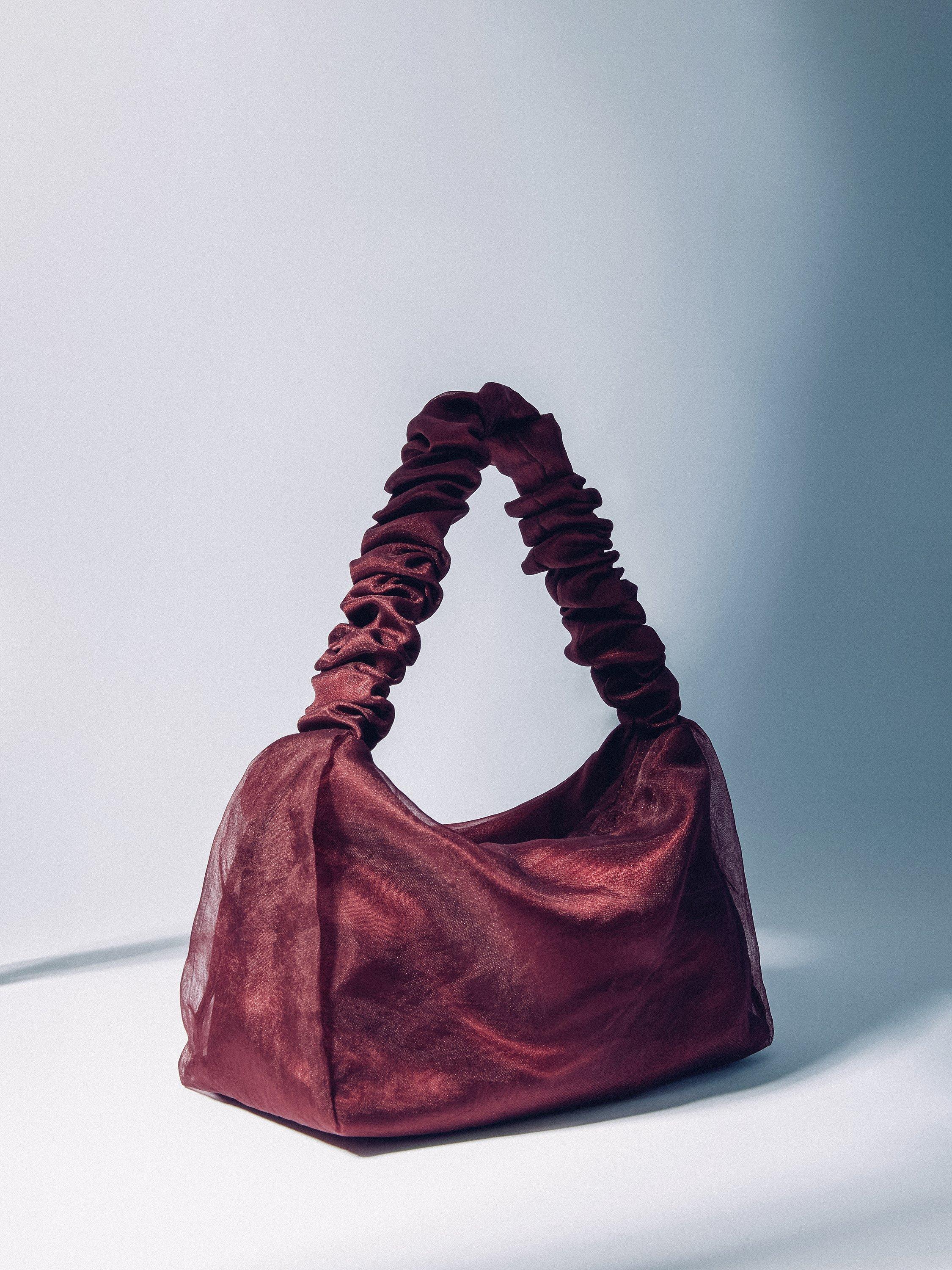 Jigsaw Ruched Organza Clutch Bag, Burgundy