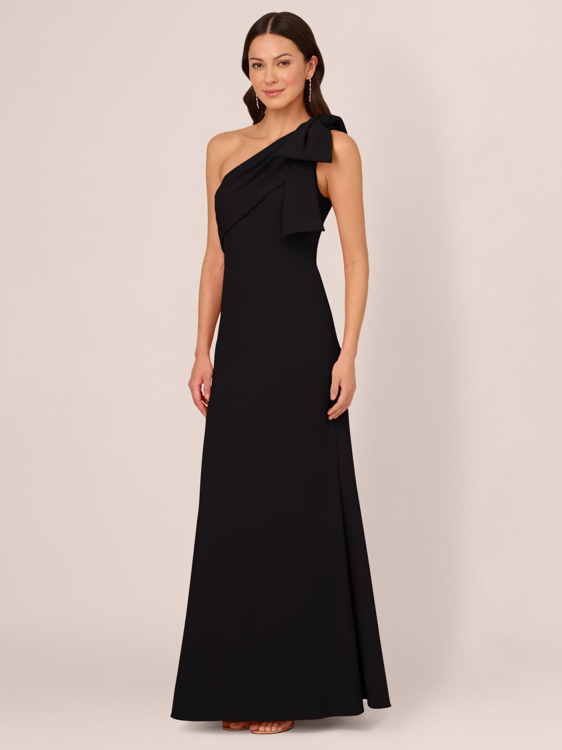 Adrianna Papell Asymmetric Stretch Crepe Dress Black