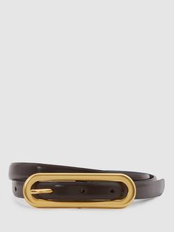 Reiss Chaya Skinny Leather Belt, Chocolate