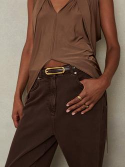 Reiss Chaya Skinny Leather Belt - view 2, Chocolate