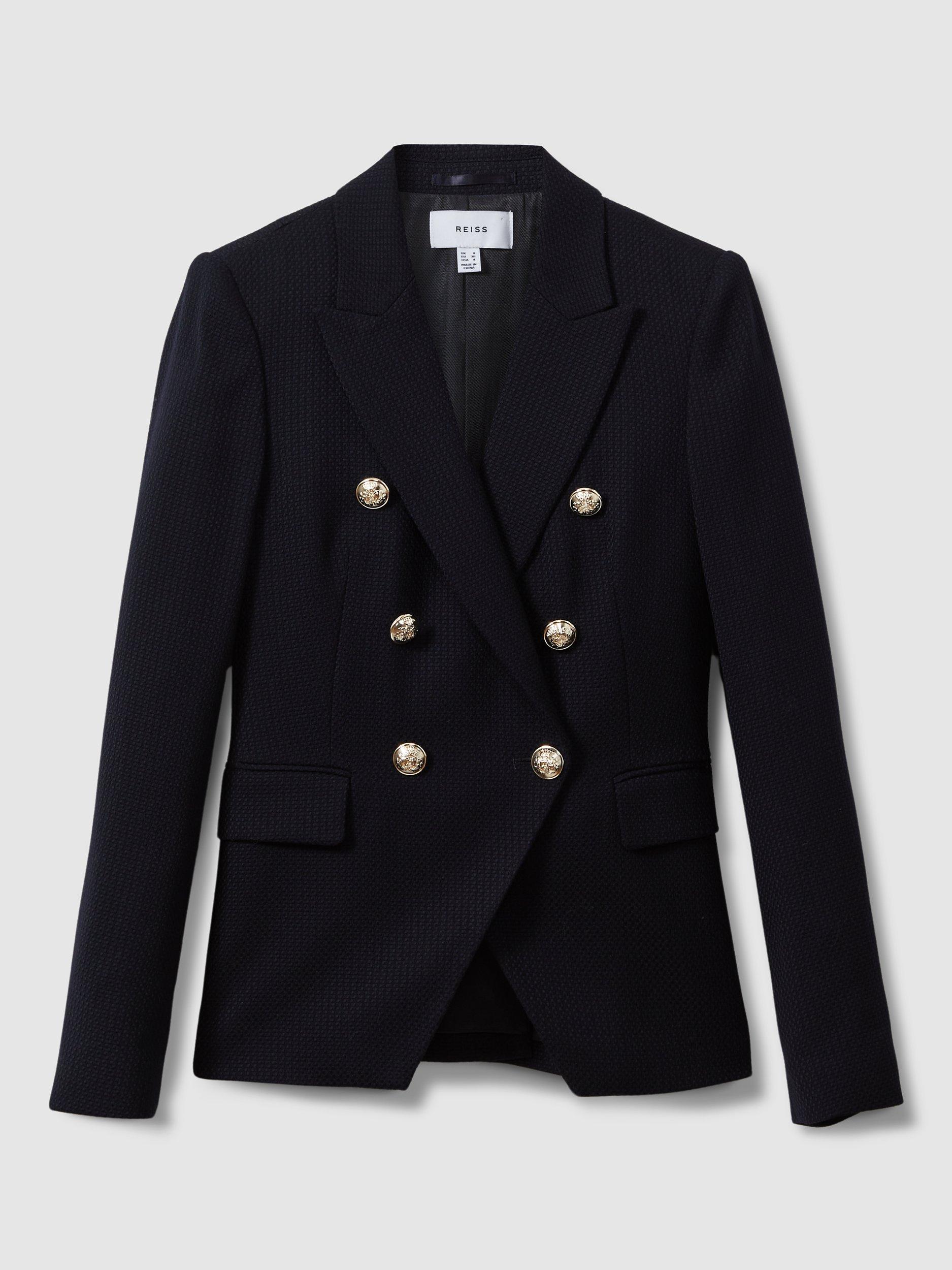 Product image 5 of 5, which shows Reiss Petite Tally Double Breasted Jacket, Navy, 6Pt