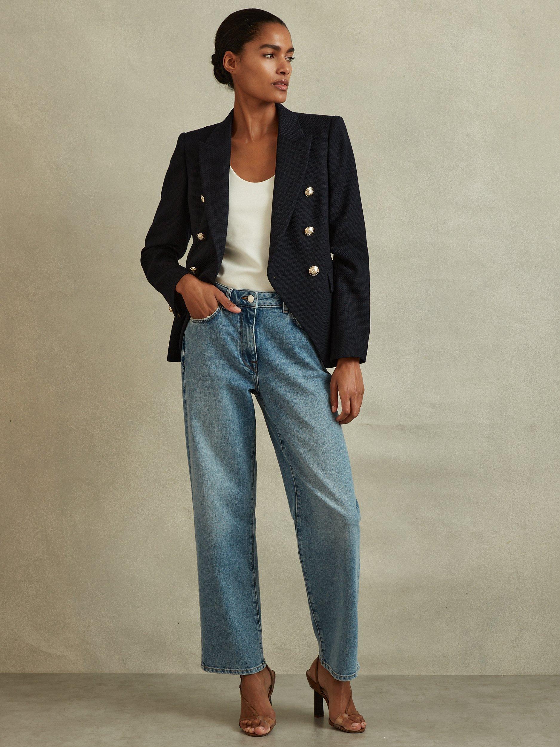 Product image 3 of 5, which shows Reiss Petite Tally Double Breasted Jacket, Navy, 6Pt