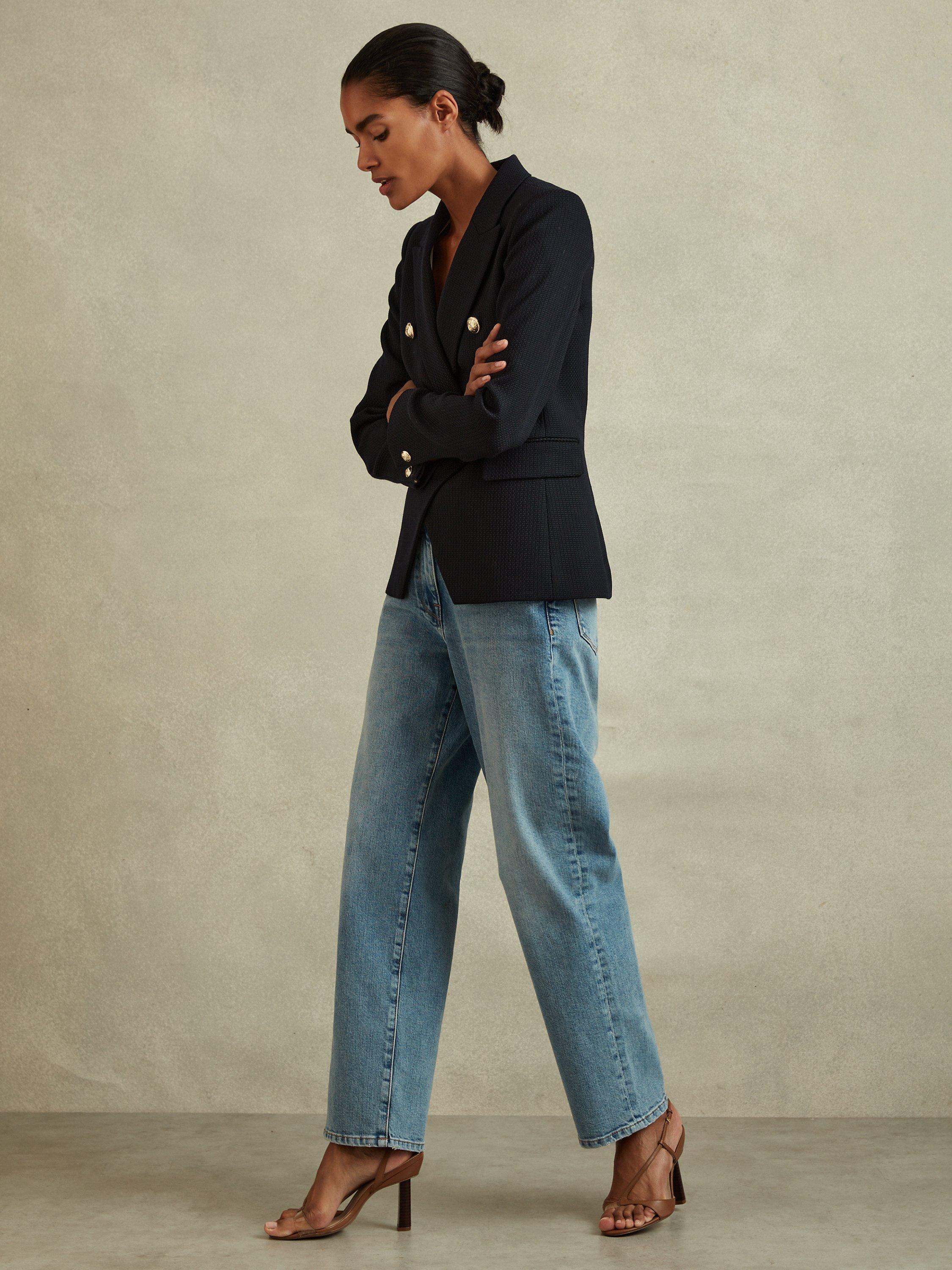 Product image 4 of 5, which shows Reiss Petite Tally Double Breasted Jacket, Navy, 6Pt