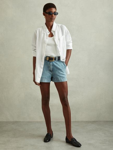 Reiss Belle Long Sleeve Pure Linen Shirt, White