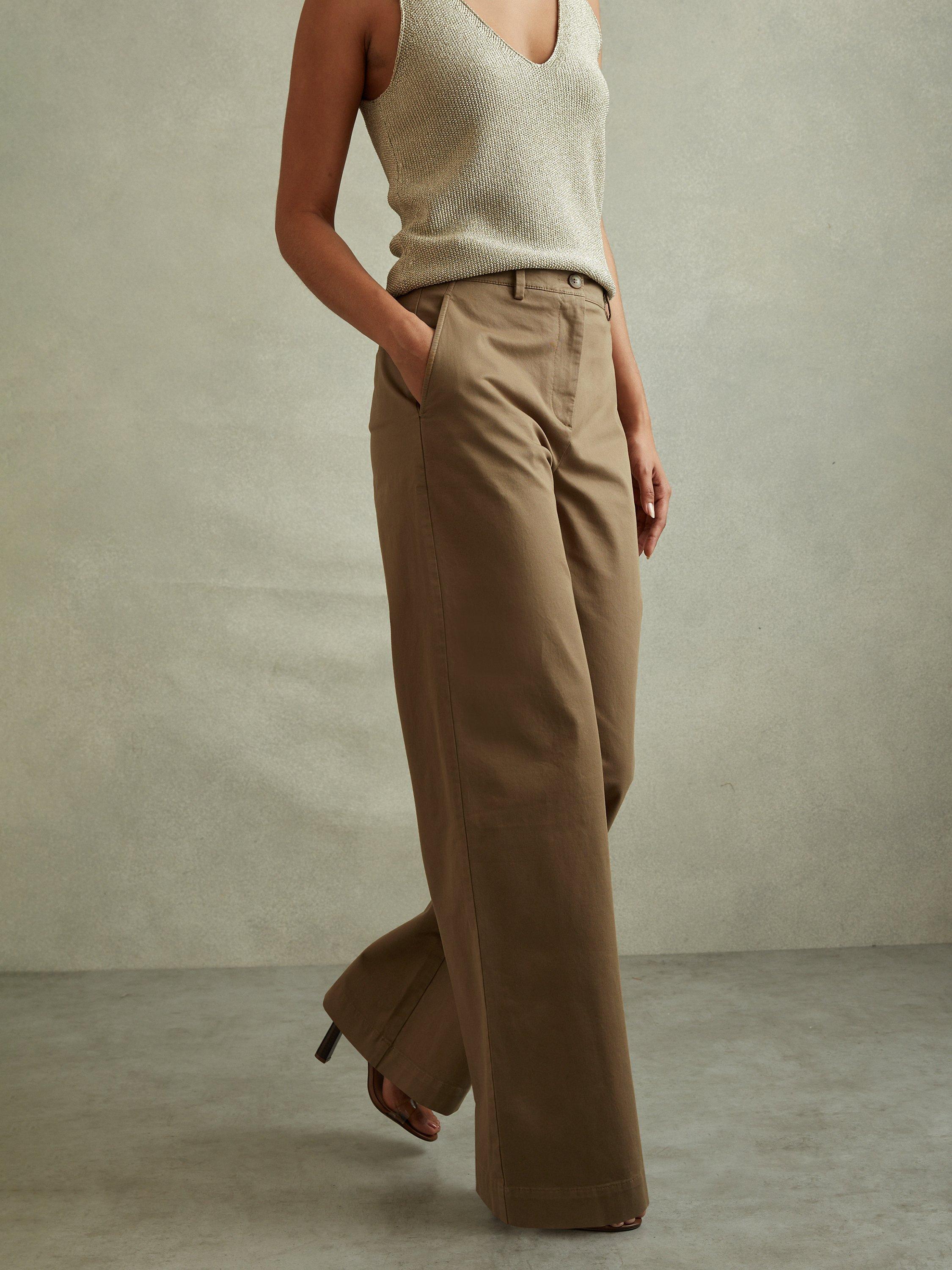 Reiss Petite Eva Wide Leg Trousers, Dark Camel