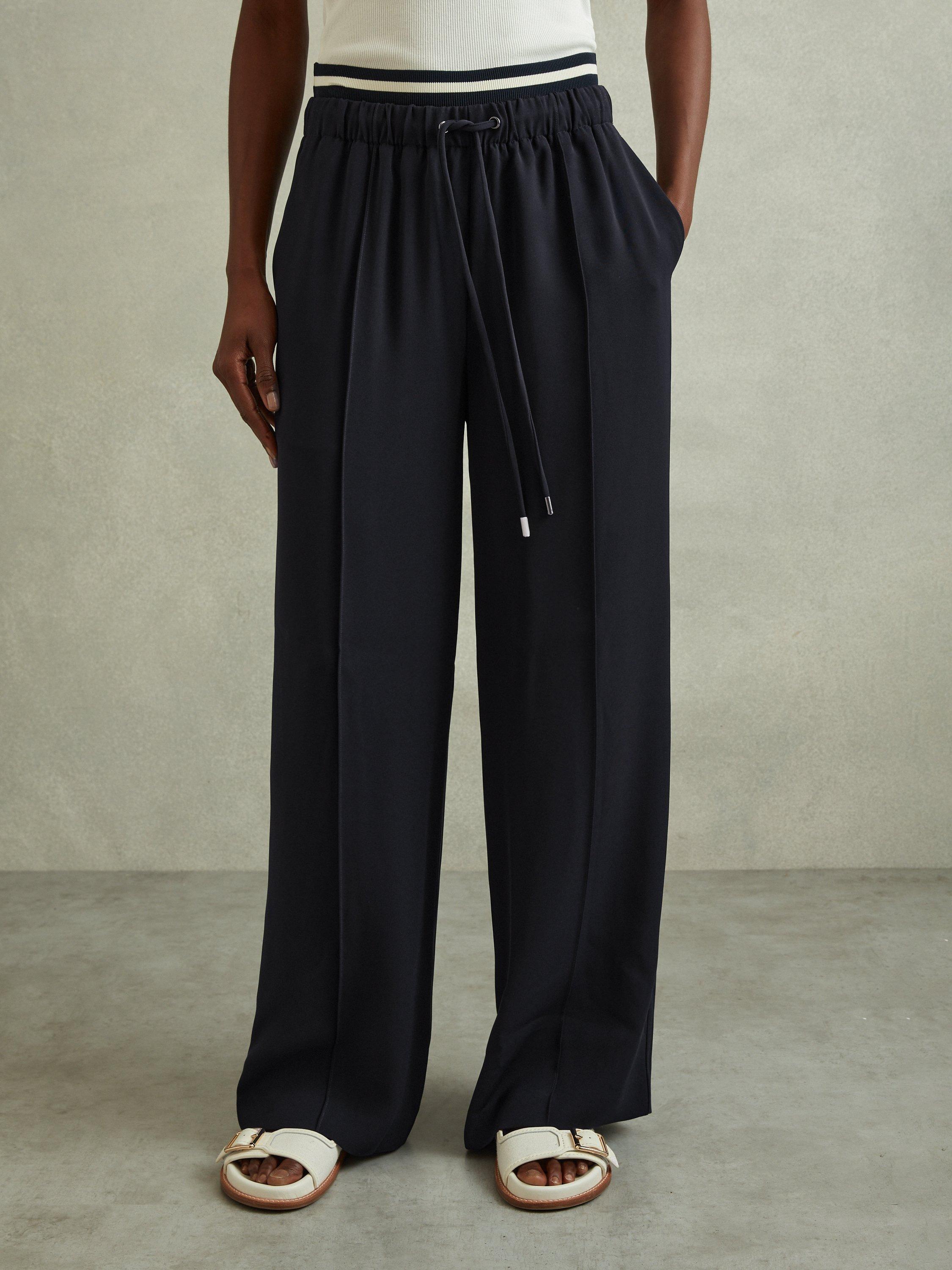 Reiss Petite Fleur Stripe Waistband Trousers, Navy