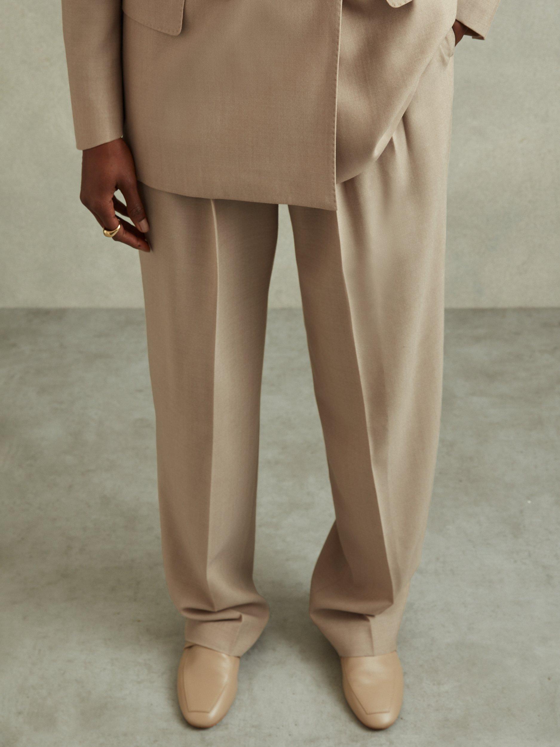 Product image 3 of 5, which shows Reiss Petite Sadie Double Pleat Trousers, Neutral, 8Pt