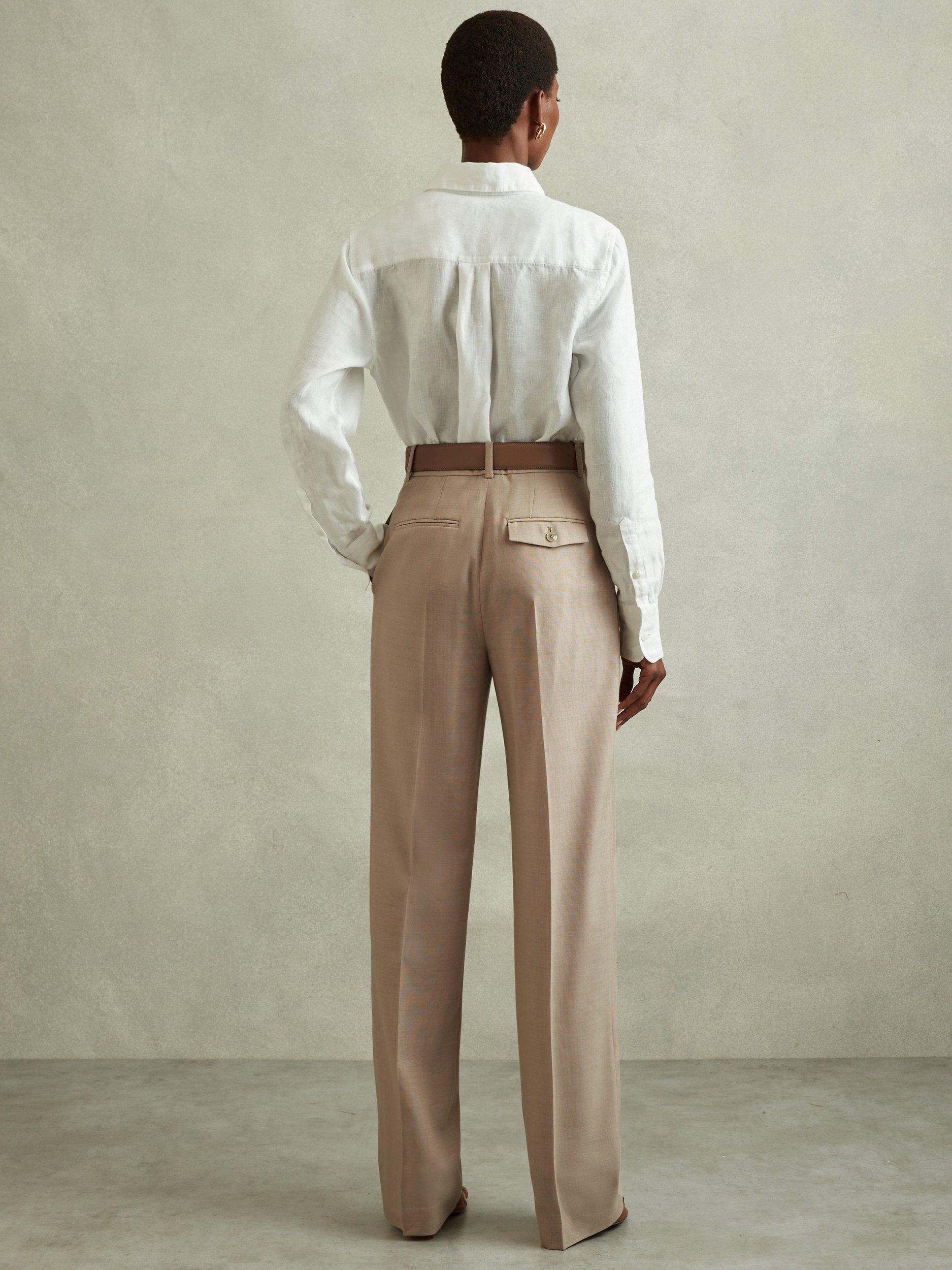 Product image 2 of 5, which shows Reiss Petite Sadie Double Pleat Trousers, Neutral, 8Pt