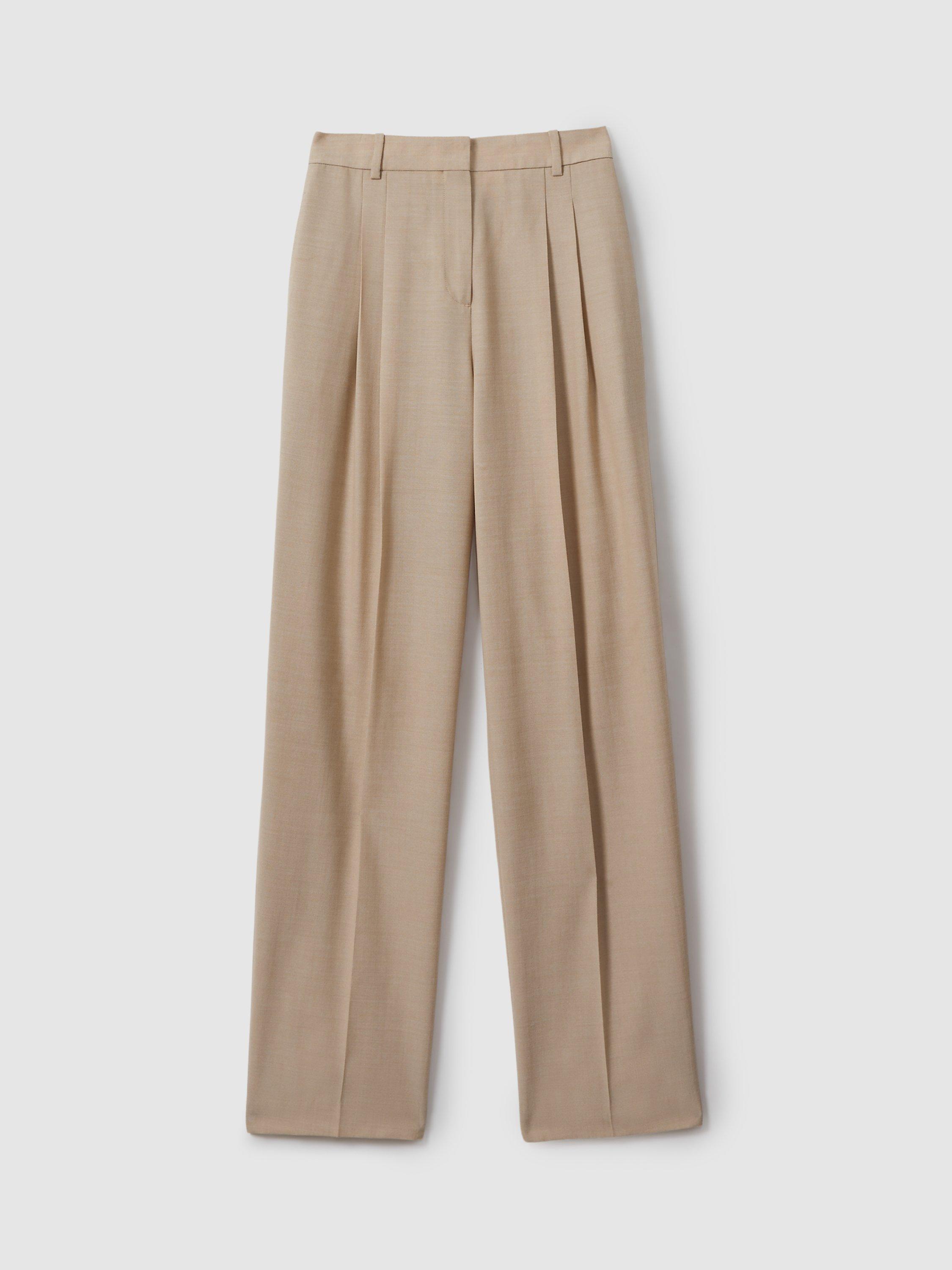 Product image 5 of 5, which shows Reiss Petite Sadie Double Pleat Trousers, Neutral, 8Pt