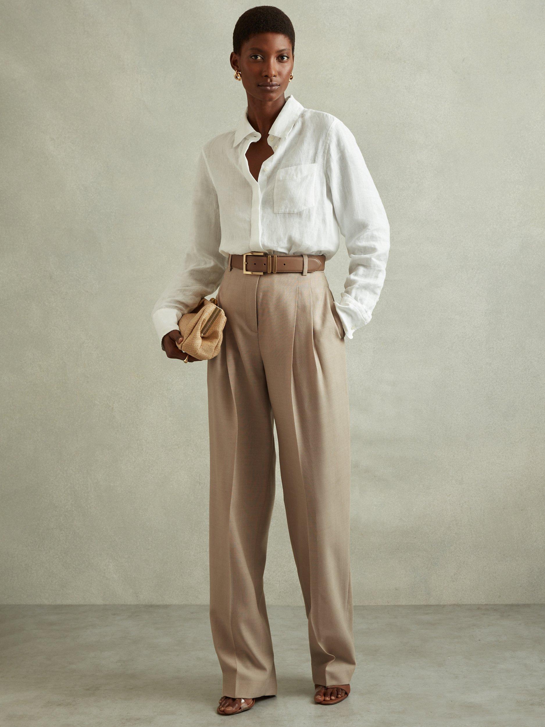 Product image 1 of 5, which shows Reiss Petite Sadie Double Pleat Trousers, Neutral, 8Pt