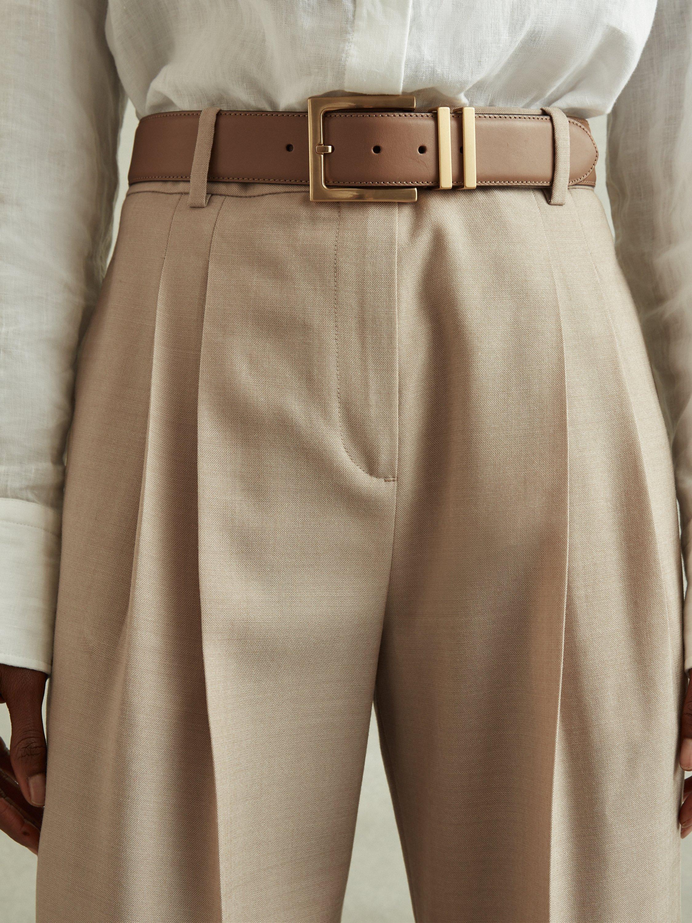Product image 4 of 5, which shows Reiss Petite Sadie Double Pleat Trousers, Neutral, 8Pt