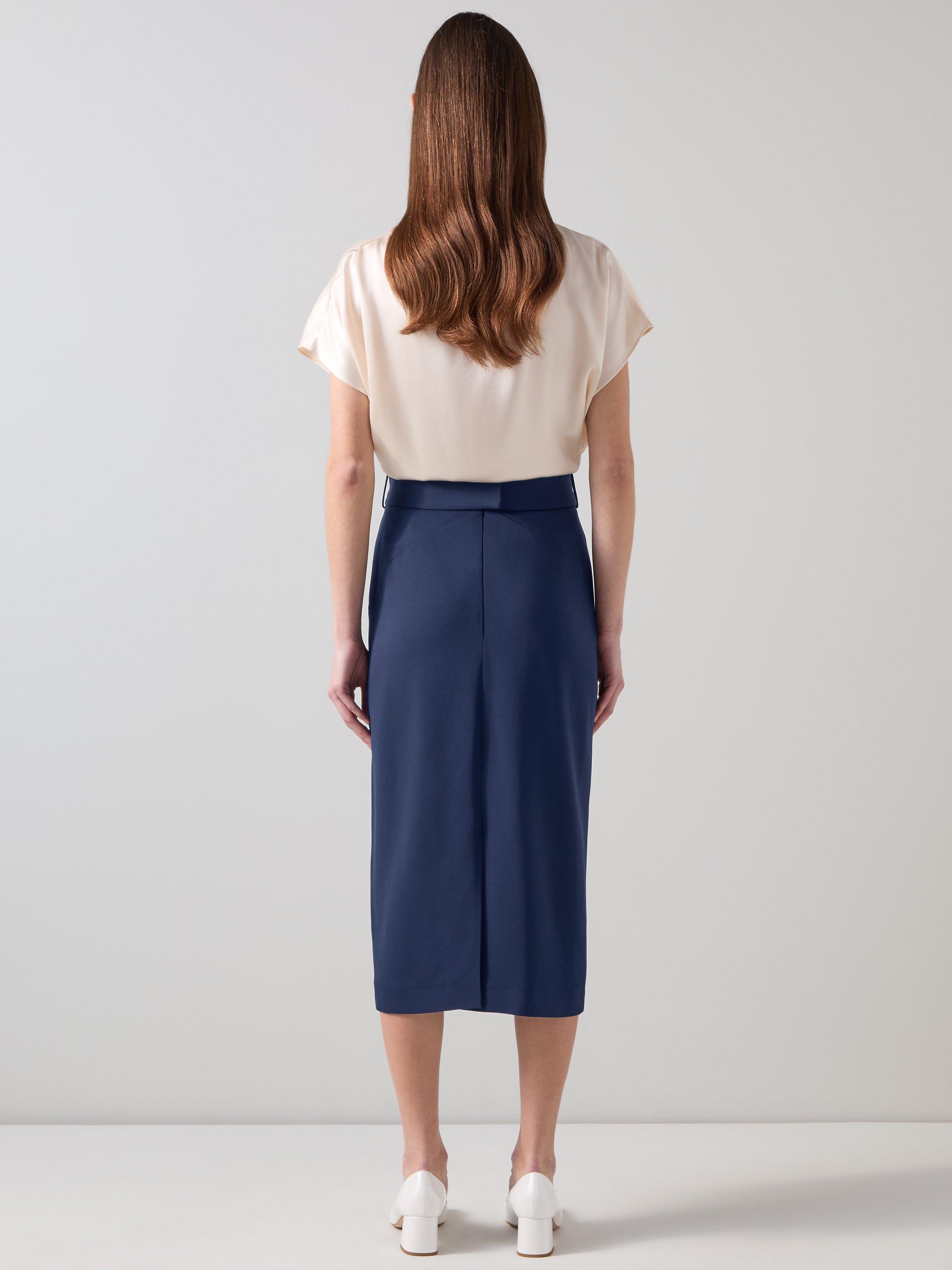 Product image 3 of 5, which shows L.K.Bennett Klaudia Belted Skirt, Navy, 20