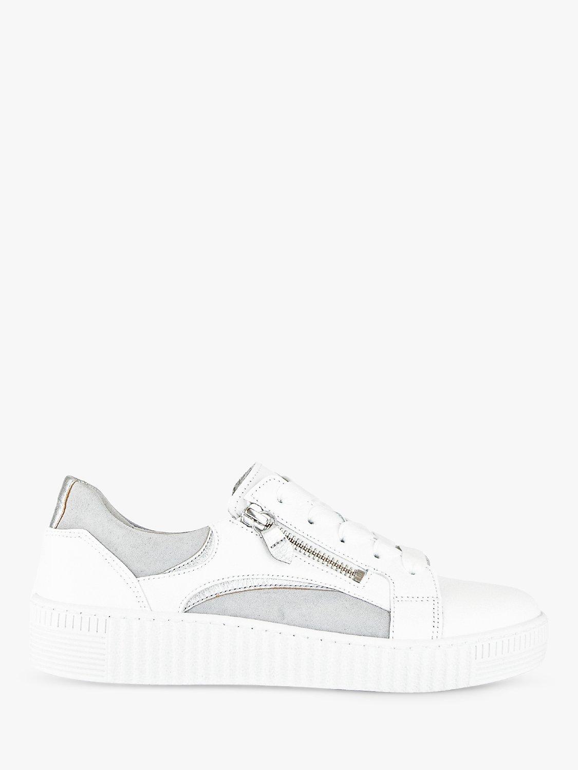 Gabor Wemo Leather Trainers, White/Grey