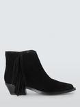 AND/OR Rider Suede Fringe Tassel Western Ankle Boots, Crosta Nero