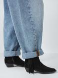 AND/OR Rider Suede Fringe Tassel Western Ankle Boots, Crosta Nero