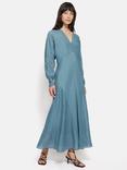 Jigsaw Textured Silk Linen Blend Dress, Blue