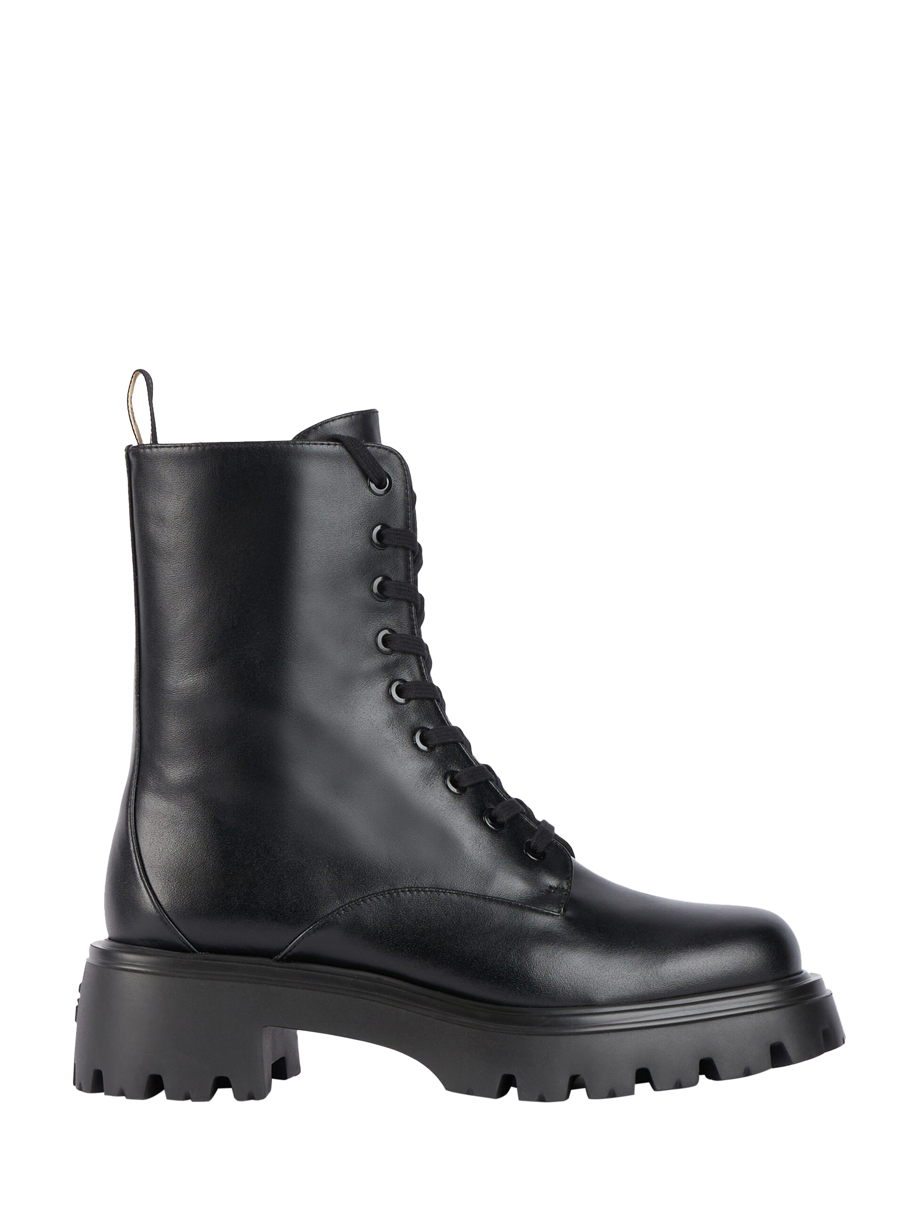 Stuart Weitzman Emerson Leather Lace Up Biker Boots, Black