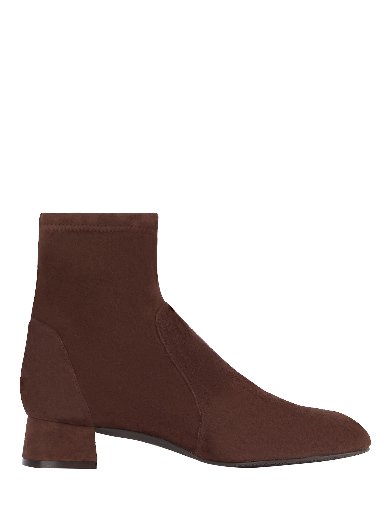 Product image 1 of 6, which shows Stuart Weitzman Grace Suede Sock Ankle Boots, Brown, EU39