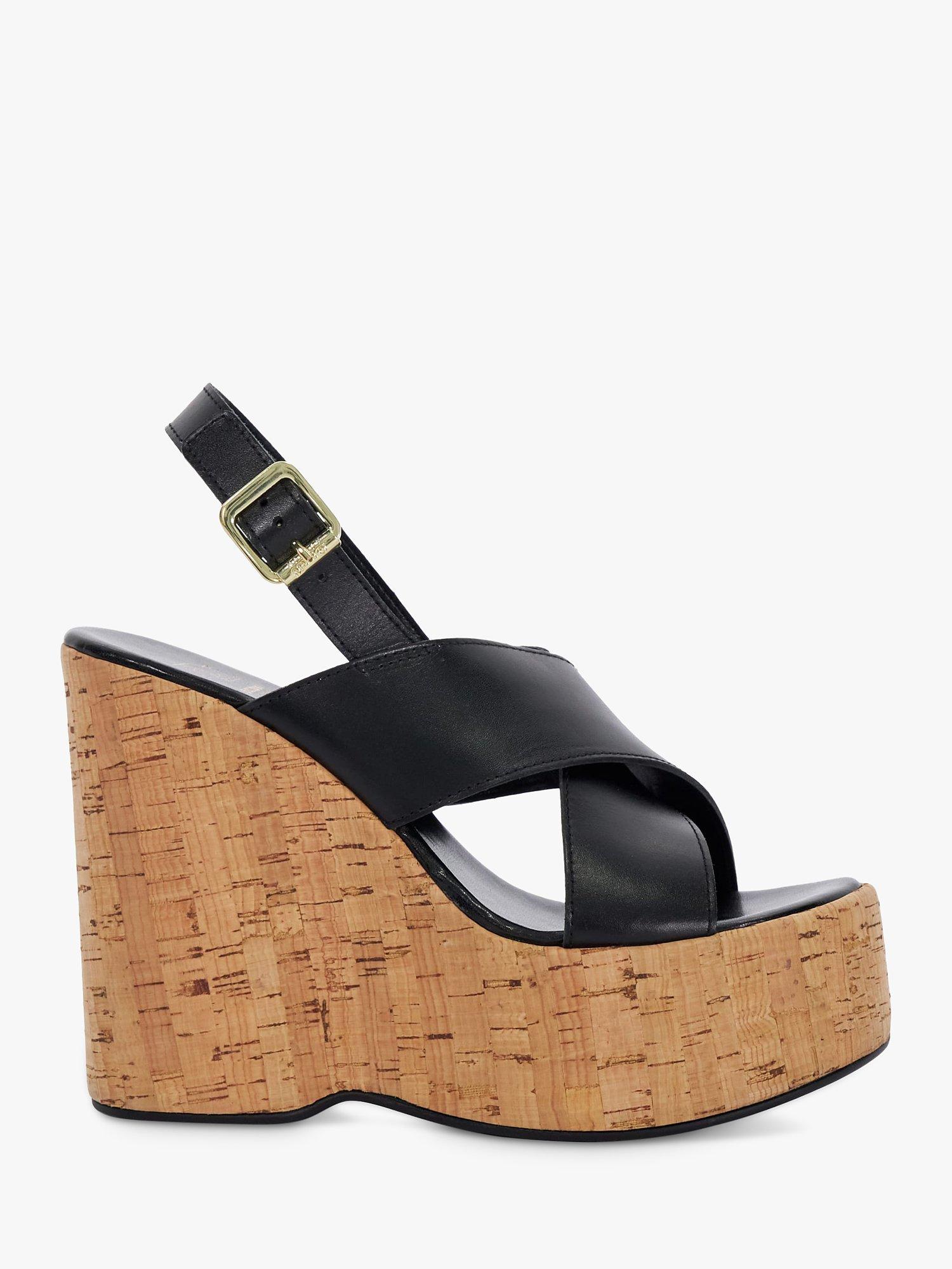 Product image 1 of 6, which shows Dune London Kaiden Leather Wedge Heel Sandals, Black, 6