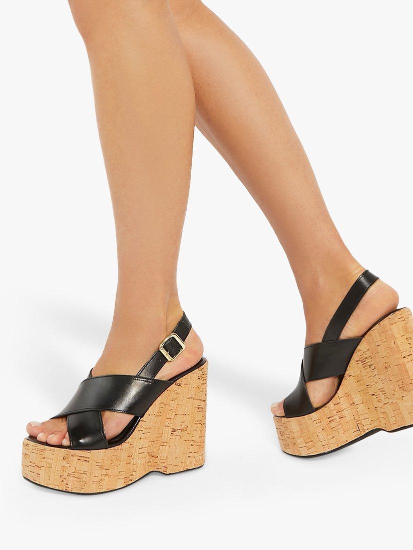 Product image 6 of 6, which shows Dune London Kaiden Leather Wedge Heel Sandals, Black, 6
