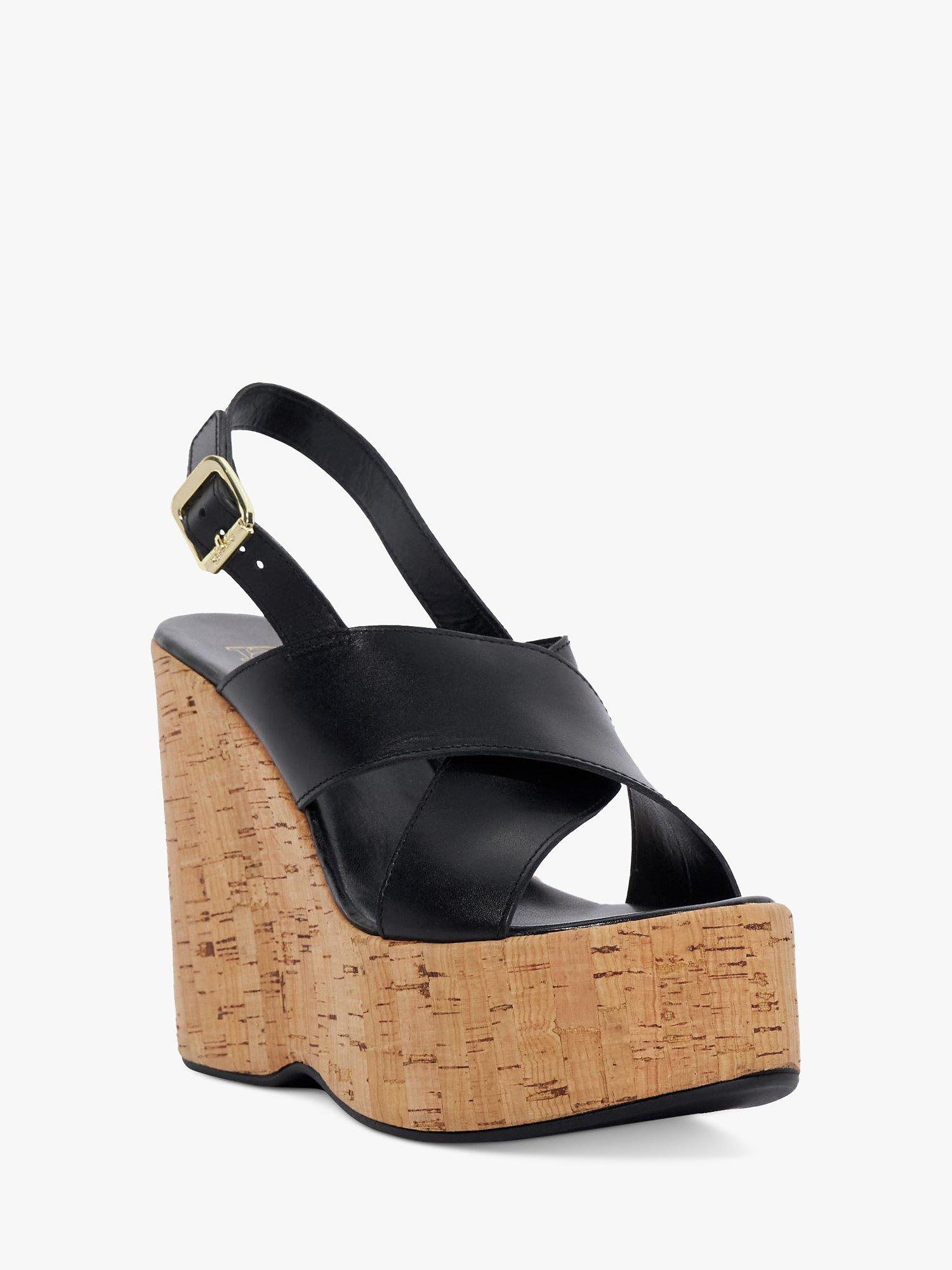 Product image 3 of 6, which shows Dune London Kaiden Leather Wedge Heel Sandals, Black, 6