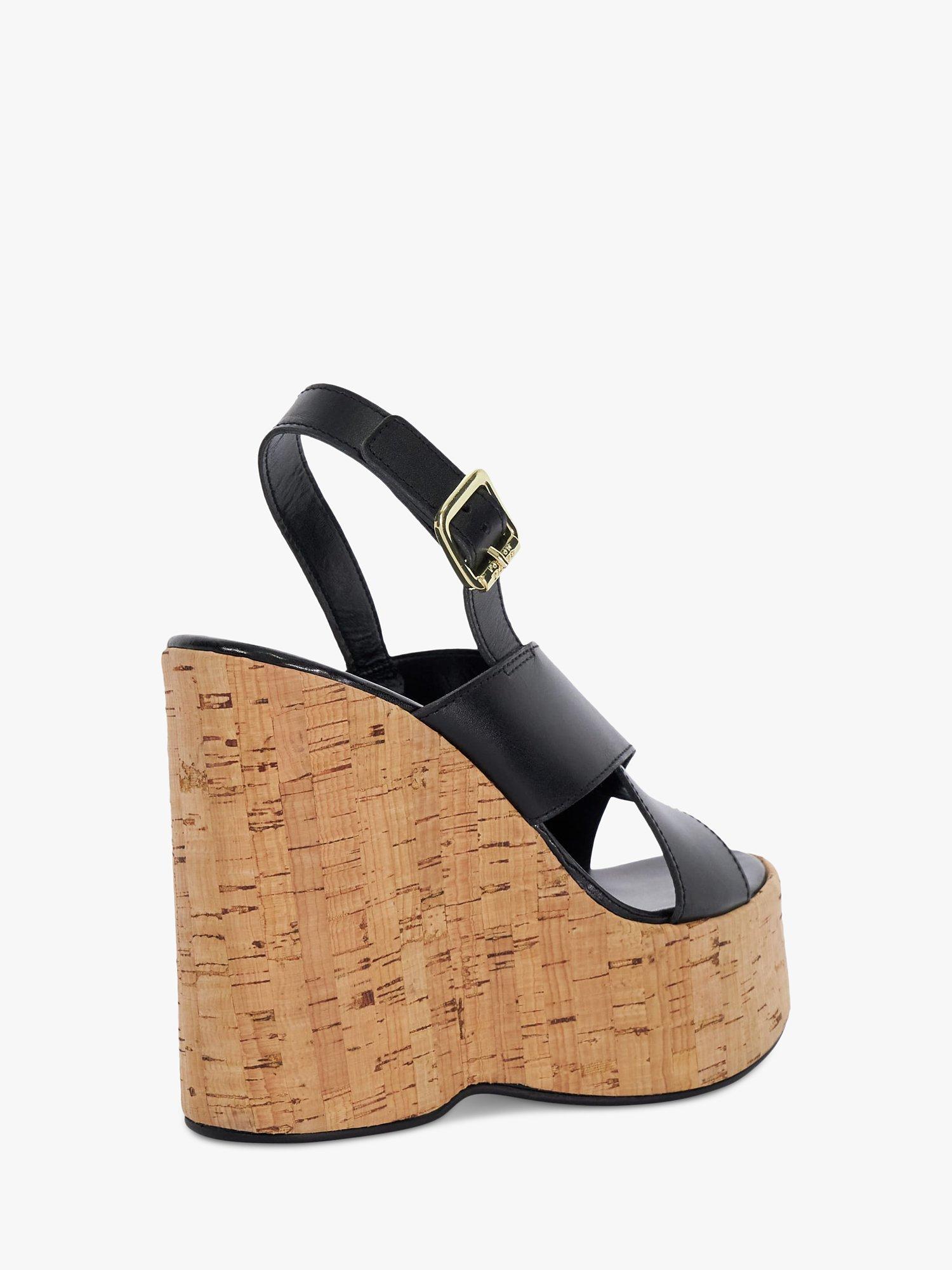 Product image 4 of 6, which shows Dune London Kaiden Leather Wedge Heel Sandals, Black, 6