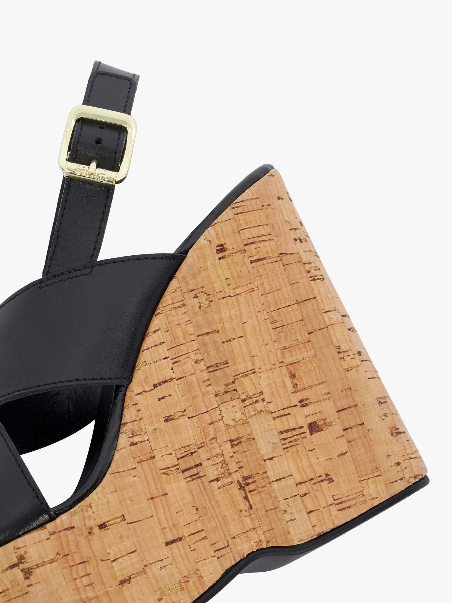 Product image 5 of 6, which shows Dune London Kaiden Leather Wedge Heel Sandals, Black, 6
