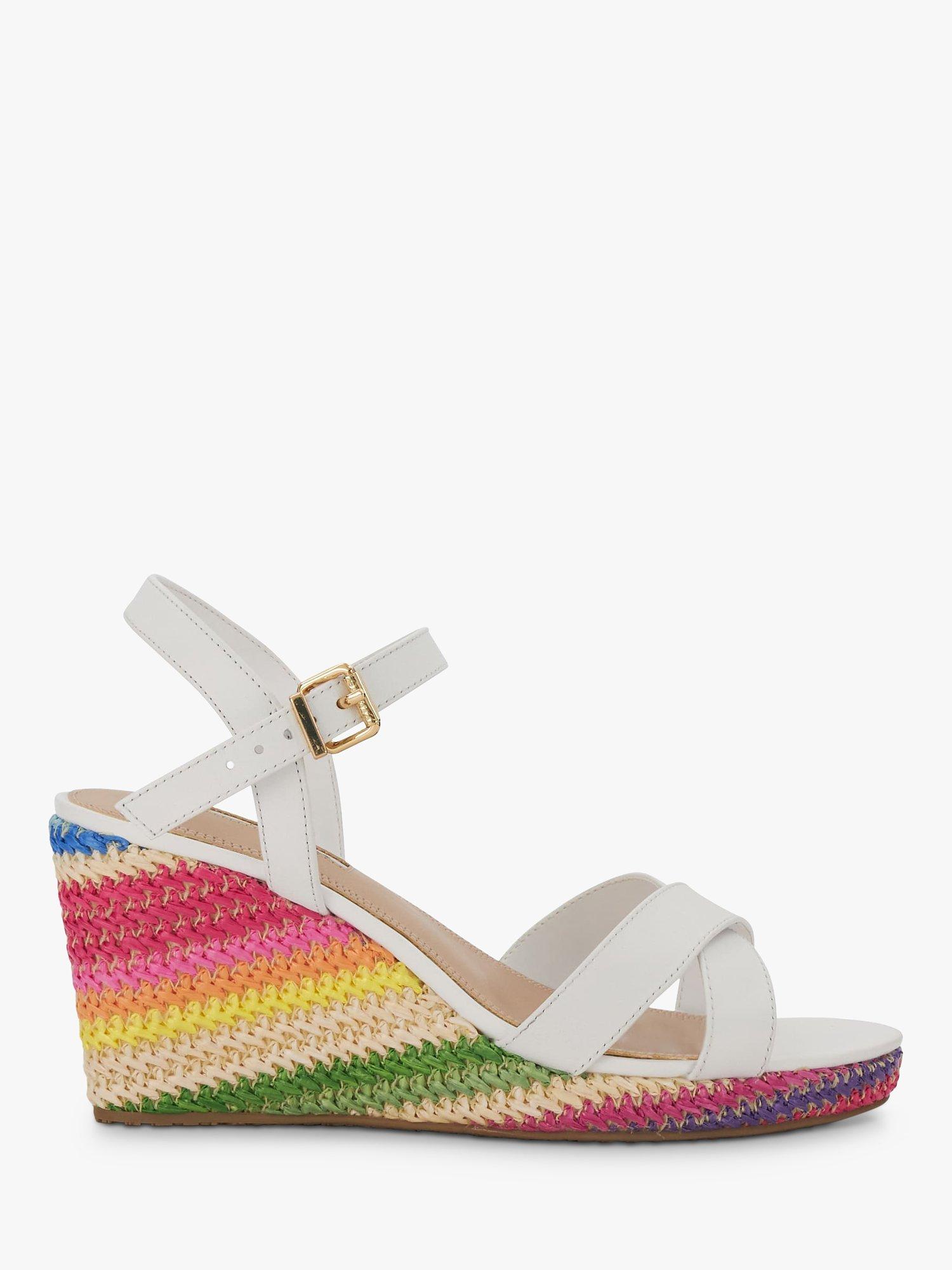 Dune Kyrin Leather Rainbow Wedge Heeled Sandals, Off White
