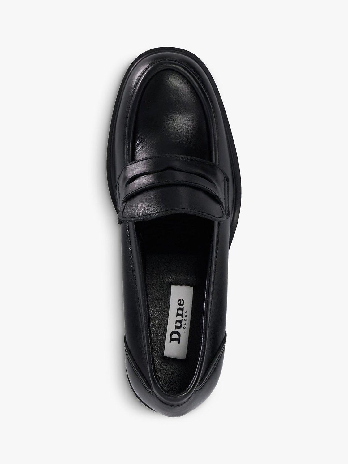Dune Grateful Leather Block Heel Penny Loafers, Black, 8