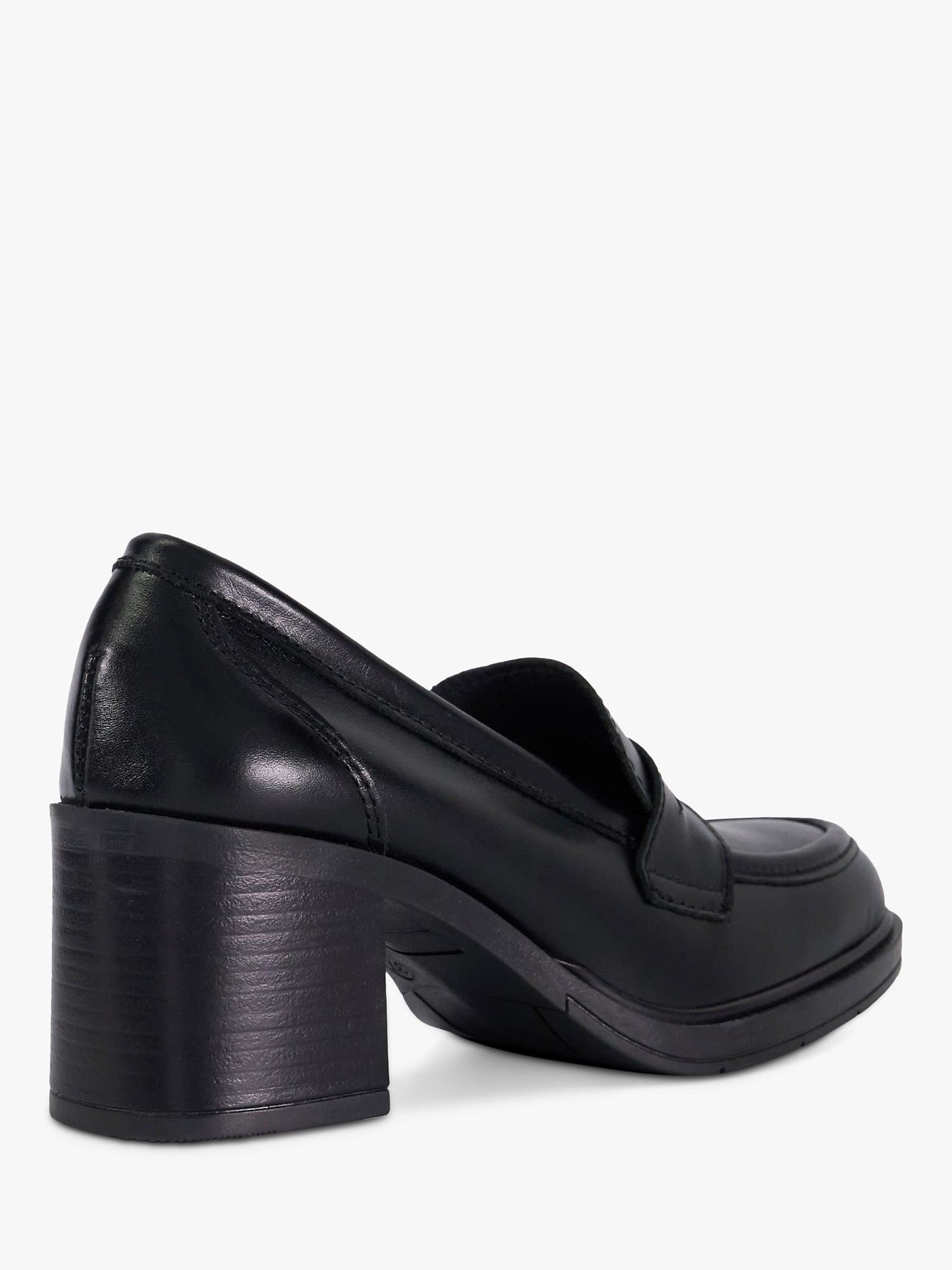 Dune Grateful Leather Block Heel Penny Loafers, Black, 8