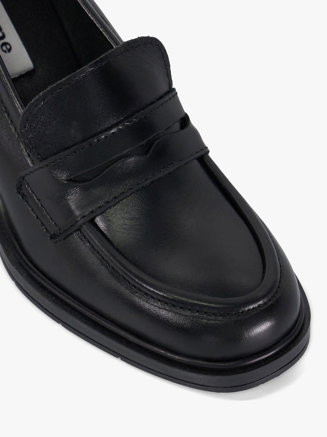 Dune Grateful Leather Block Heel Penny Loafers, Black, 8