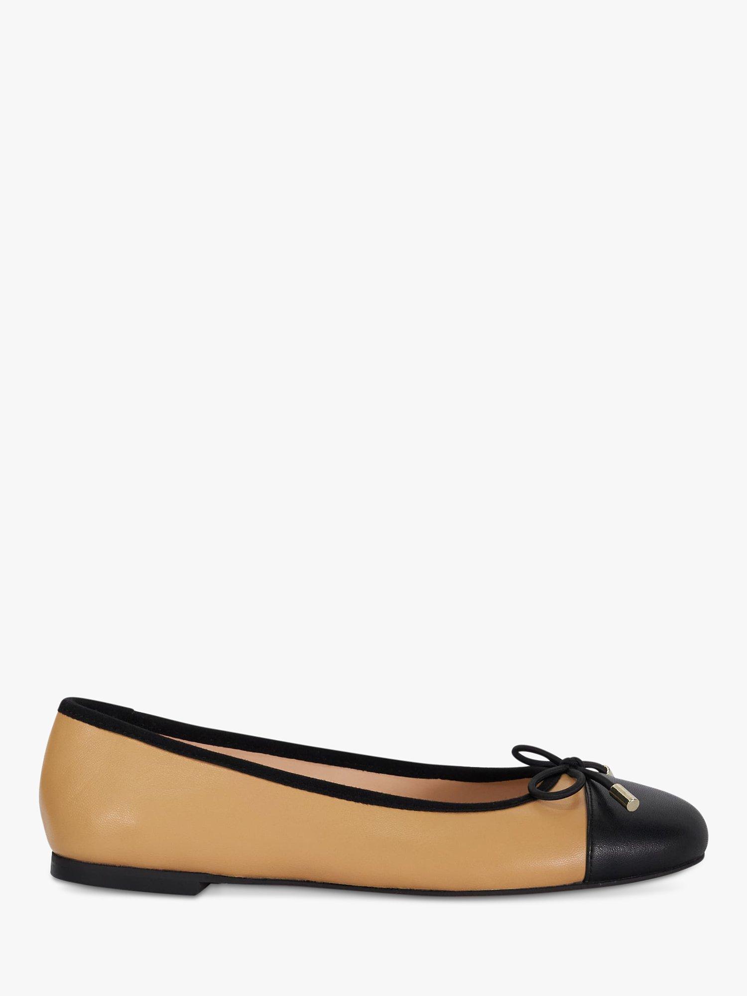 Product image 1 of 6, which shows Dune Highest Toe Cap Leather Ballet Flats, Camel, 3