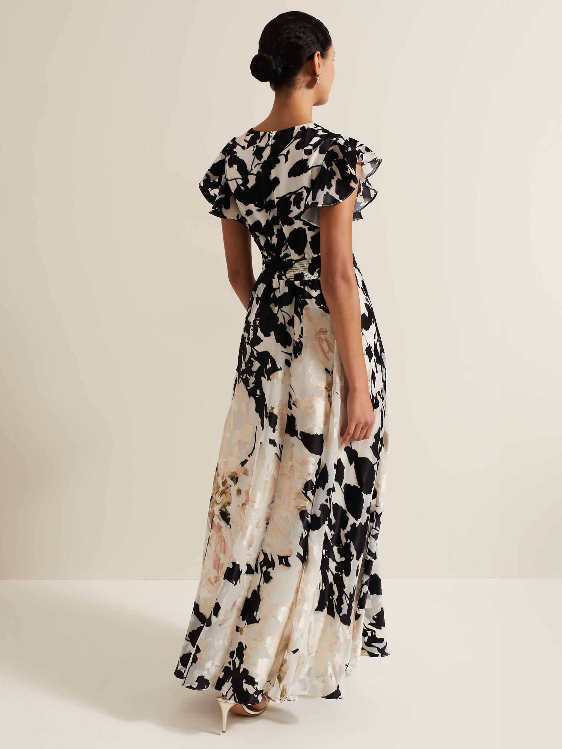 Product image 2 of 9, which shows Phase Eight Liana Floral Maxi Dress, Black/Ivory, 6