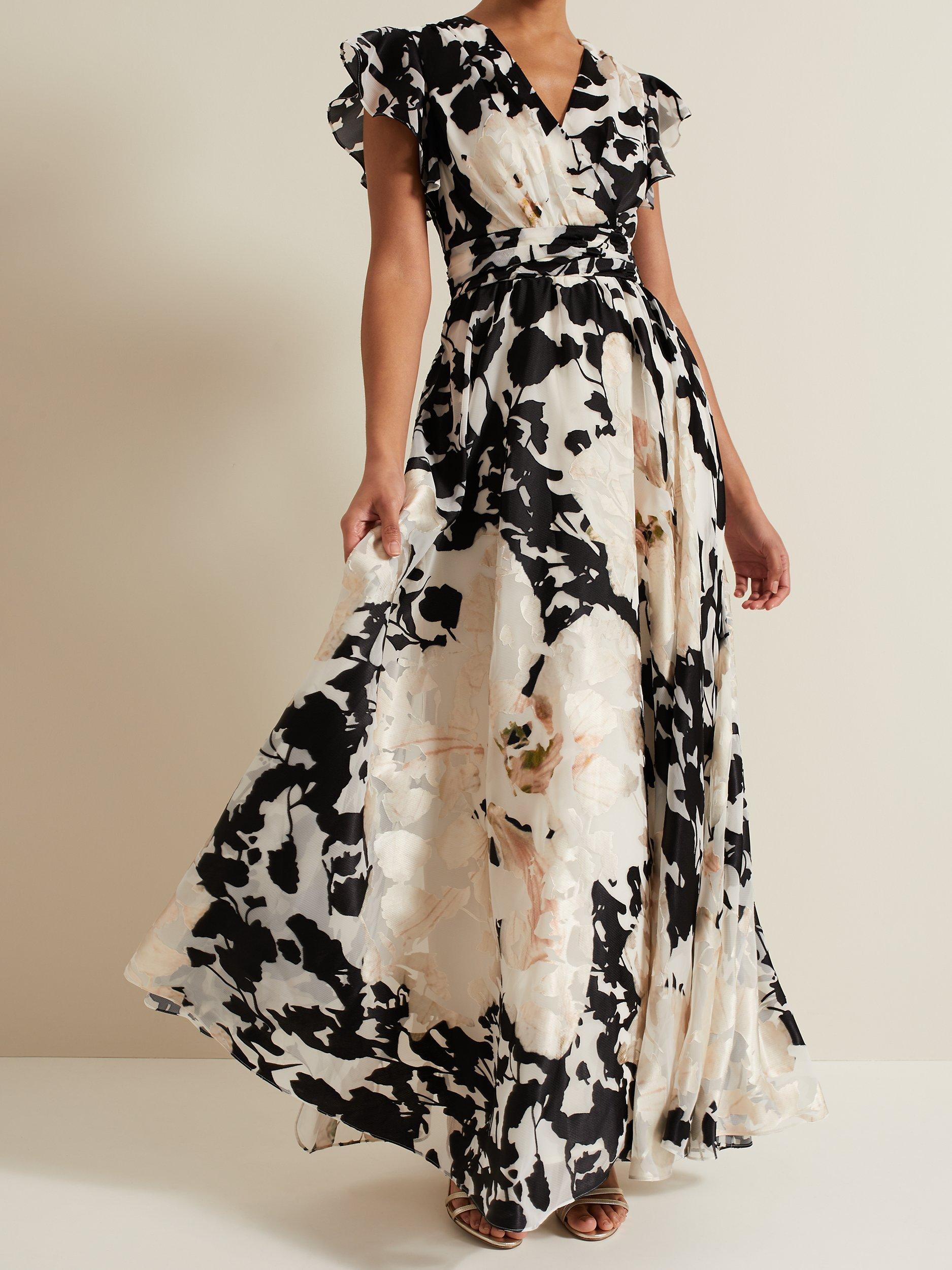 Product image 7 of 9, which shows Phase Eight Liana Floral Maxi Dress, Black/Ivory, 6