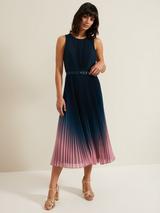 Phase Eight Simara Ombre Pleat Midi Dress, Latte/Navy