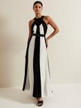 Phase Eight Taylor Monochrome Stripe Pleated Maxi Dress, Black/Ivory