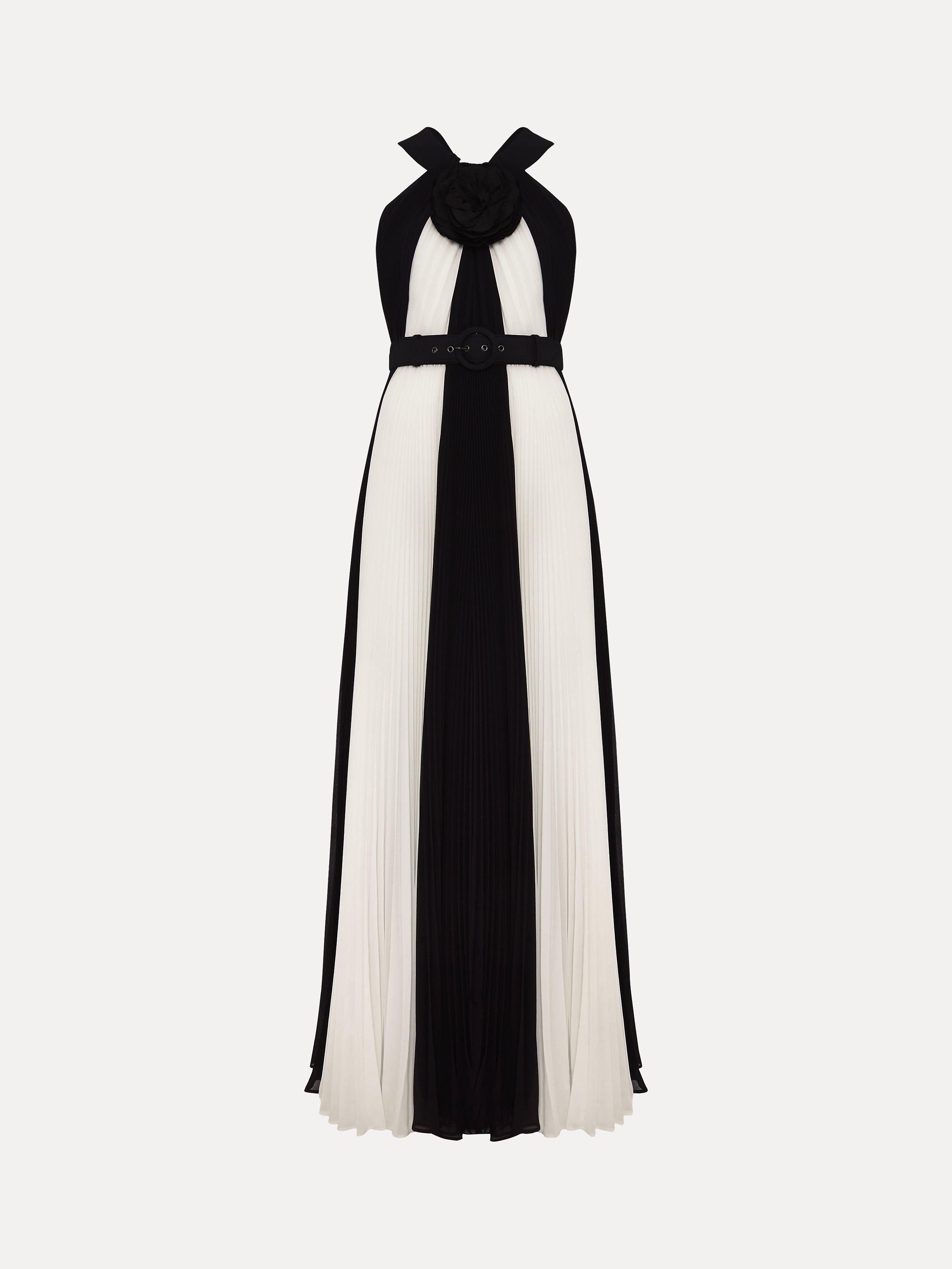 Product image 5 of 9, which shows Phase Eight Taylor Monochrome Stripe Pleated Maxi Dress, Black/Ivory, 6