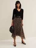 Phase Eight Josephine Leopard Print Hanky Hem Dress, Black