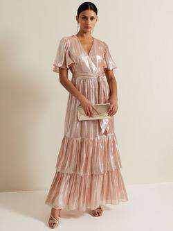 Phase Eight Fleur Metallic Maxi Dress, Rose Gold, Rose Gold