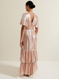 Phase Eight Fleur Metallic Maxi Dress, Rose Gold - view 2, Rose Gold