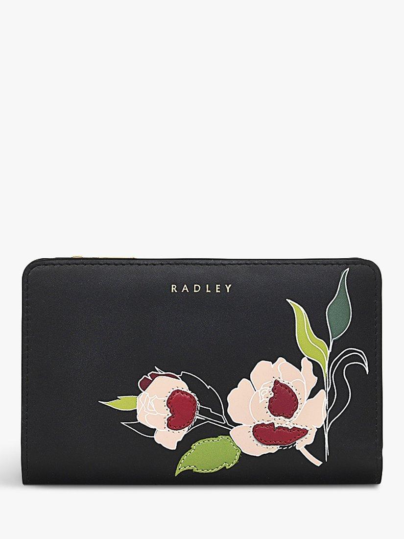 Radley Wild Roses Leather Bifold Medium Purse, Black