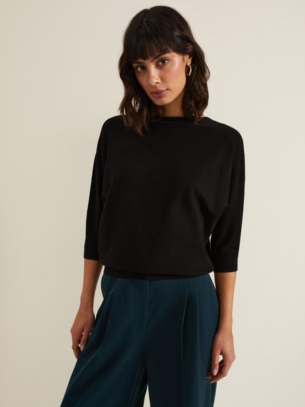 Phase Eight Cristine Fine Knit Batwing Jumper, Black