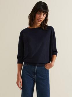 Phase Eight Cristine Fine Knit Batwing Jumper, Navy
