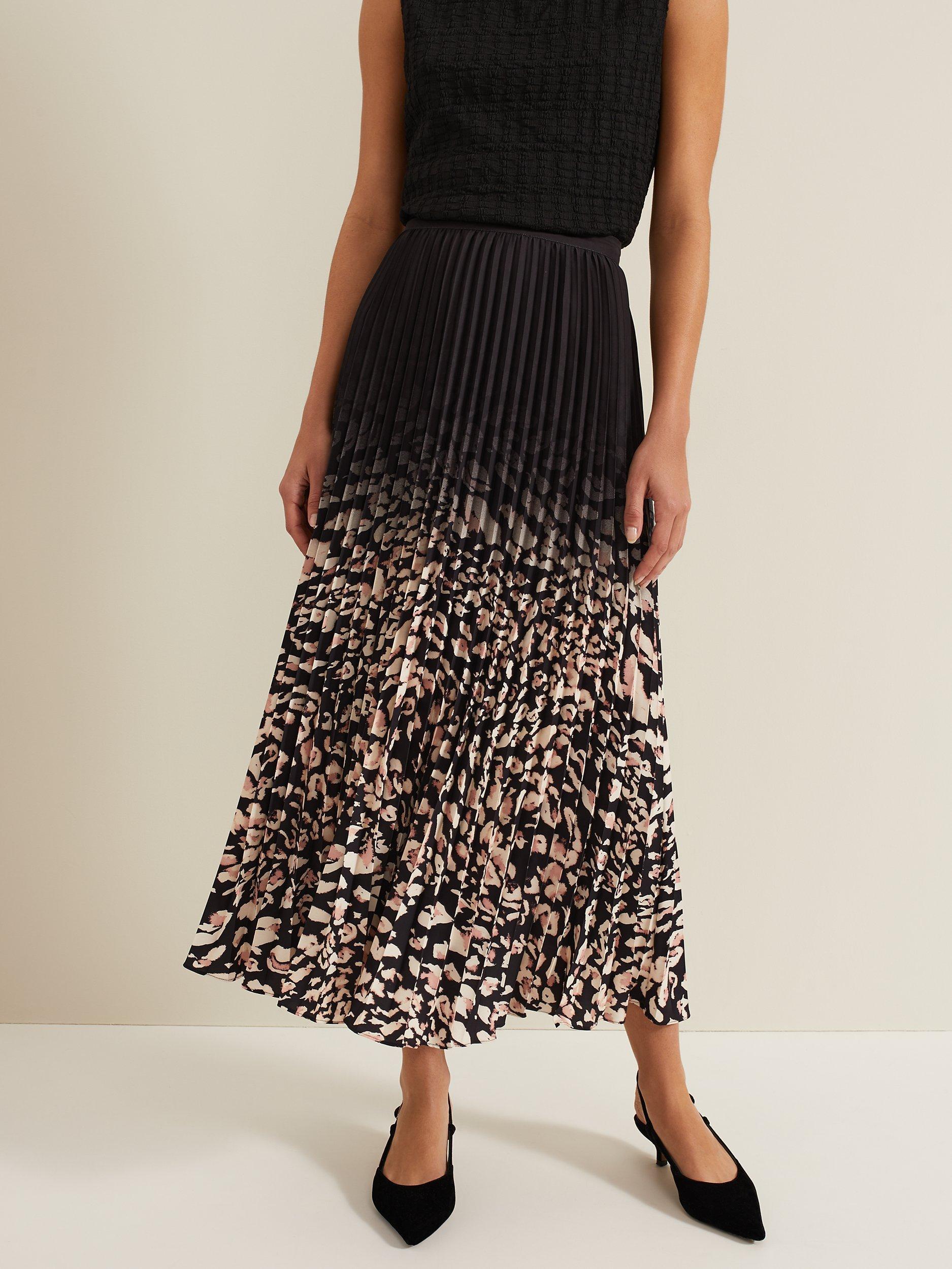 Phase Eight Elmina Pleated Skirt Natural Black