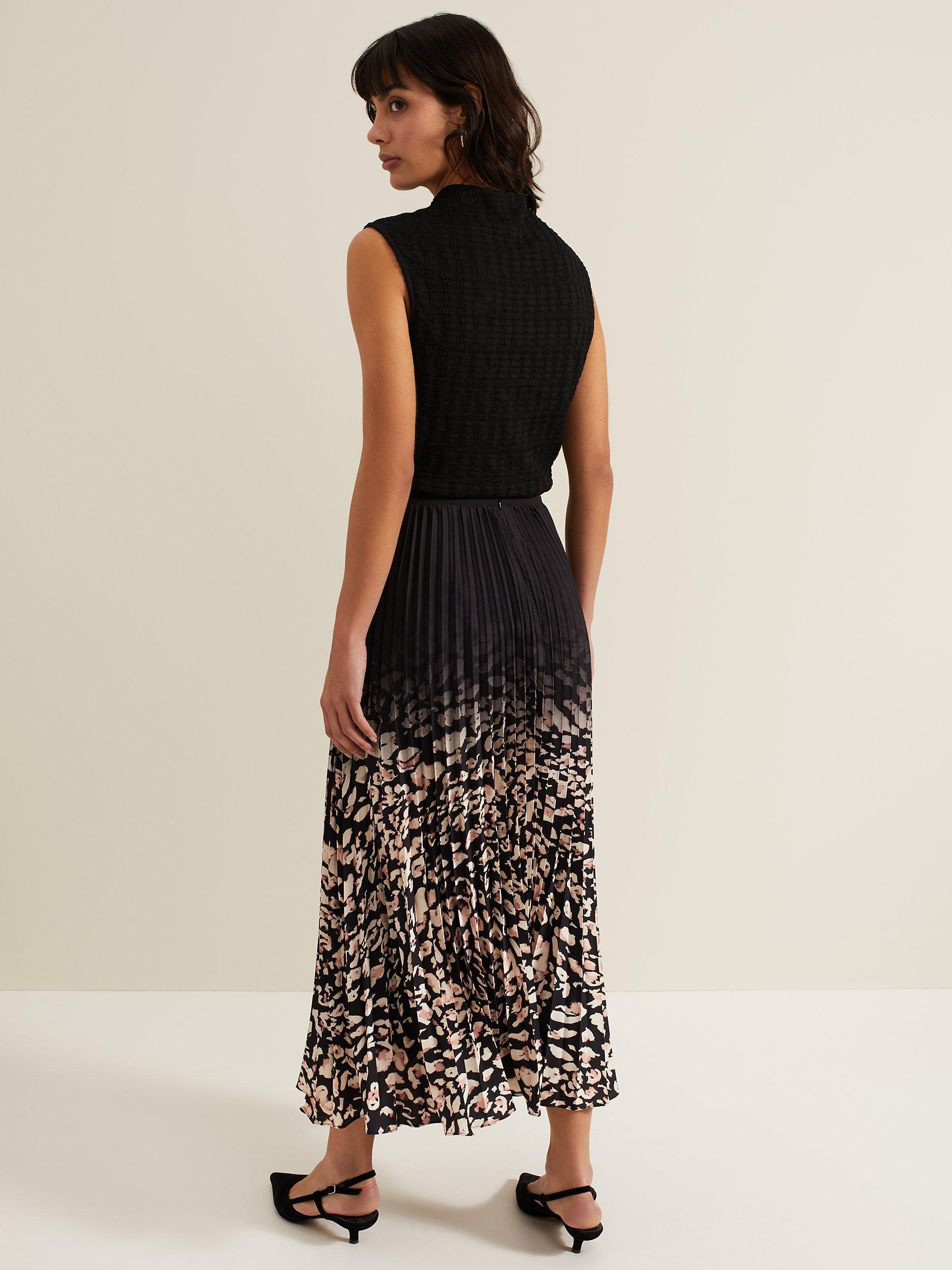 Product image 2 of 9, which shows Phase Eight Elmina Pleated Skirt, Natural/Black, 16