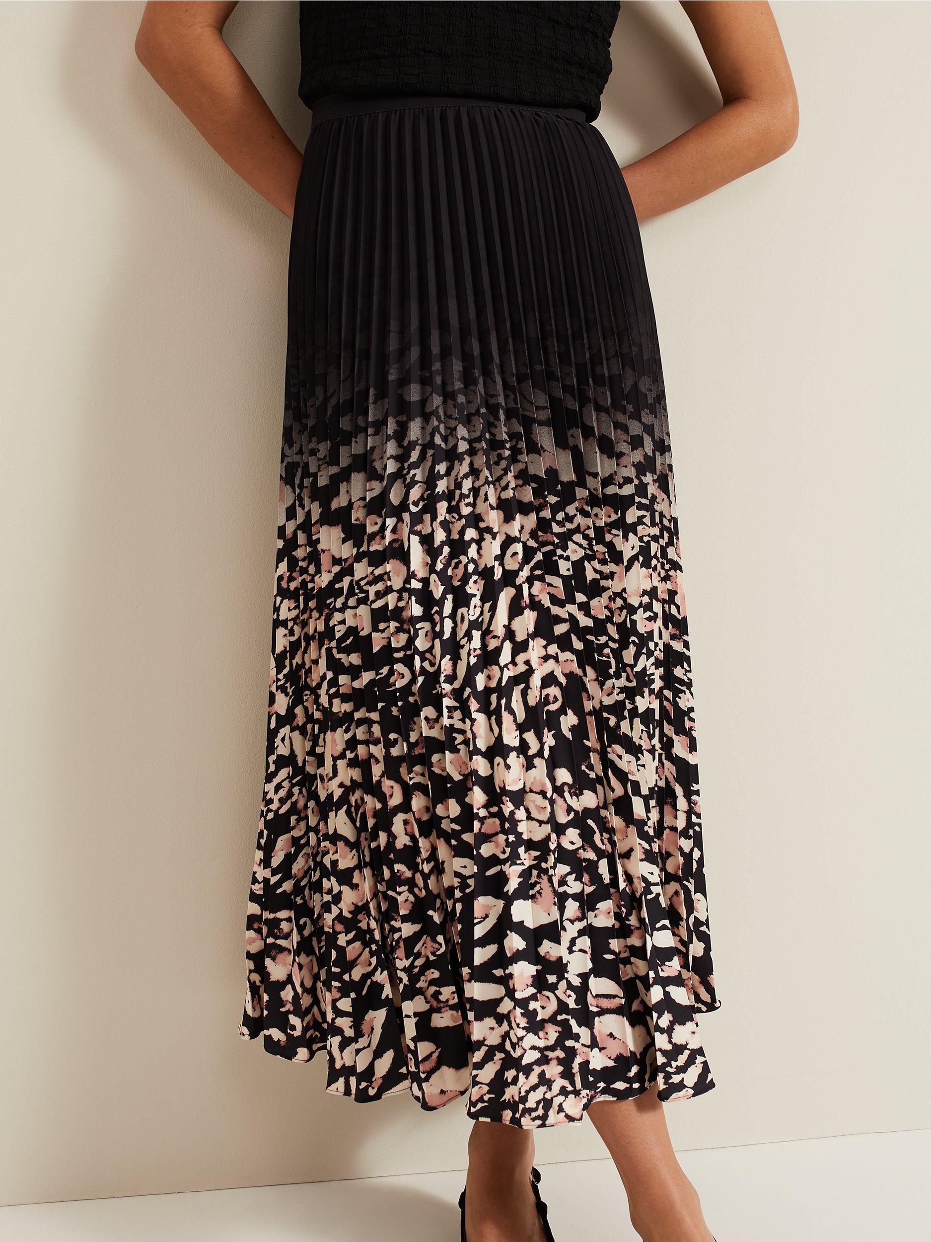 Product image 8 of 9, which shows Phase Eight Elmina Pleated Skirt, Natural/Black, 16
