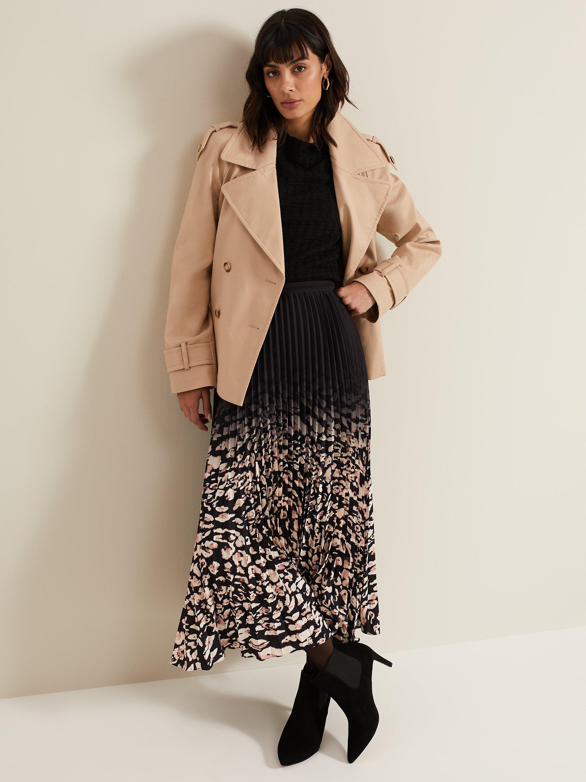 Product image 9 of 9, which shows Phase Eight Elmina Pleated Skirt, Natural/Black, 16