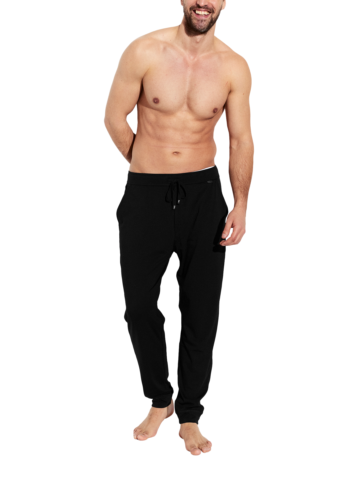 Product image 1 of 4, which shows Panos Emporio Henley Bamboo Cotton Mix Lounge Pants, Black, M