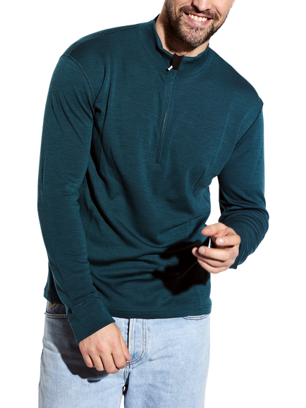 Panos Emporio Wool Bamboo Mix Half Zip Sweater, Deep Teal, Deep Teal